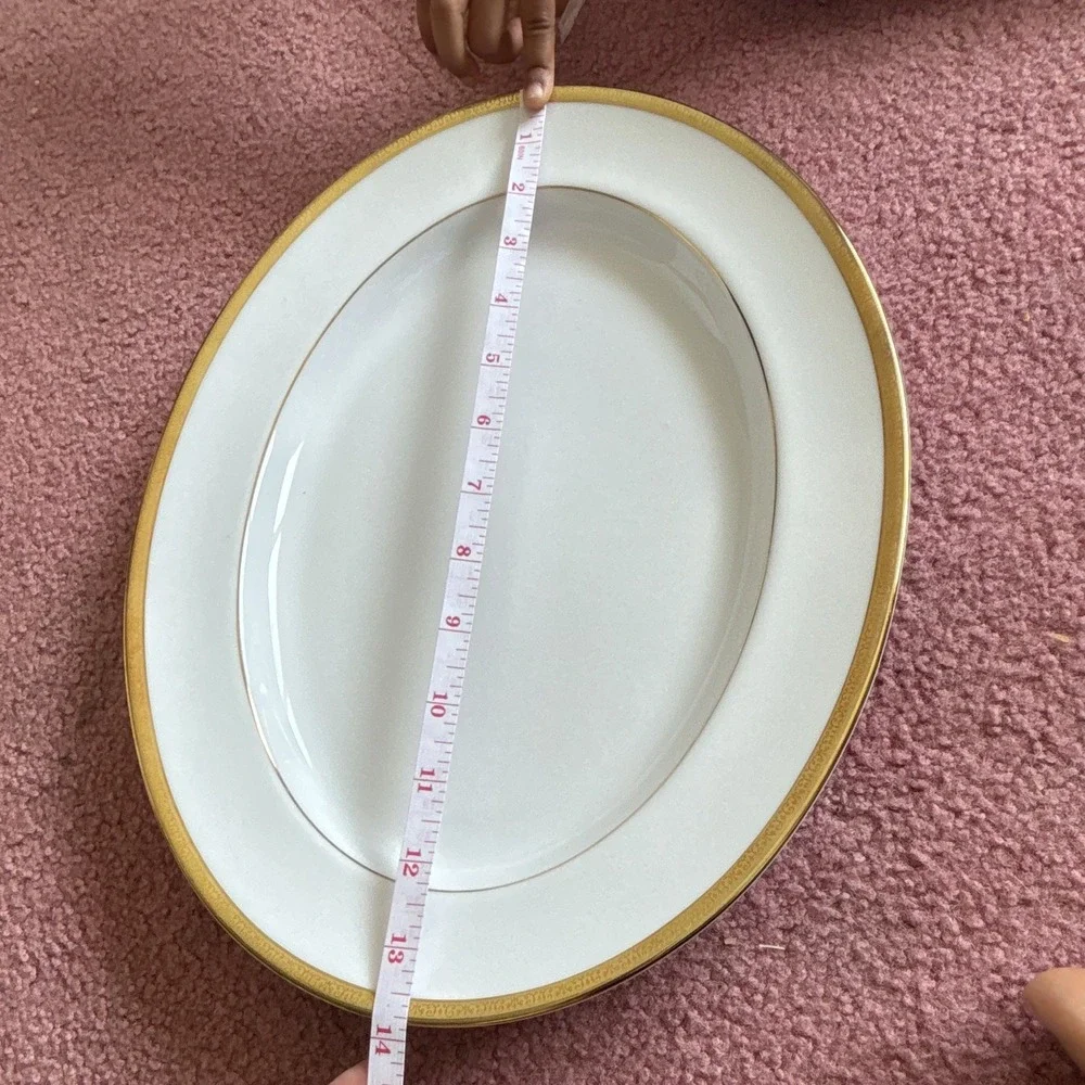 Charter Club Grand Buffet Gold Ceramic Oval Platter White/Gold Rim